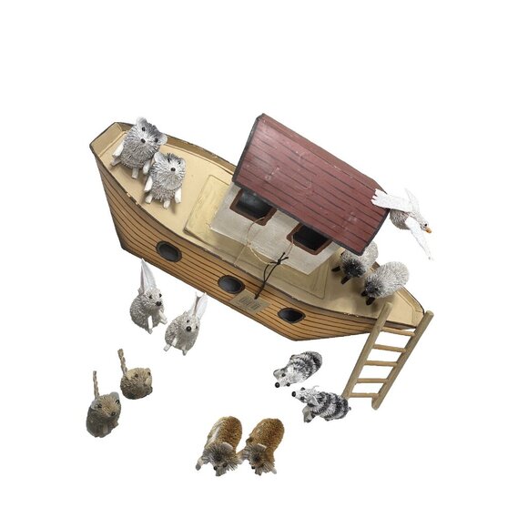 Noah’s Ark Tin boat Ark with Animals and ladder Decoration Brand New - Picture 3 of 15